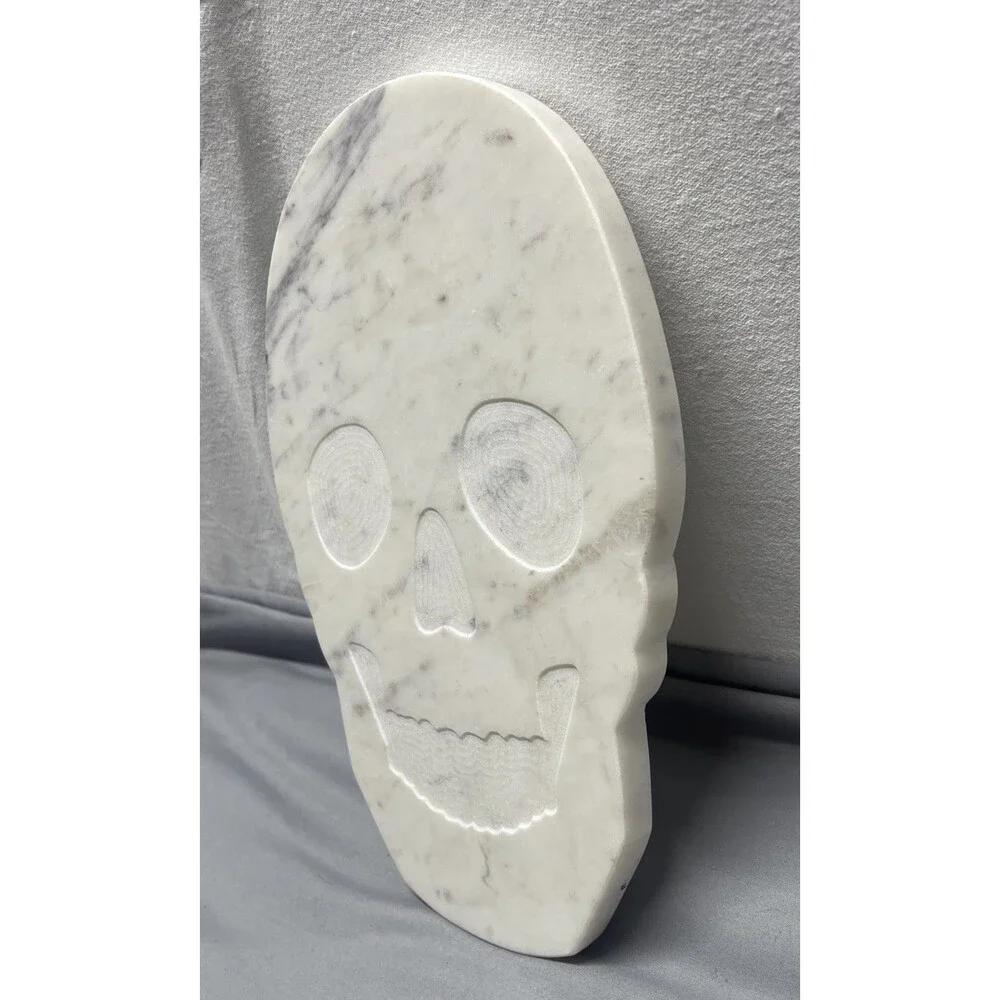 Marble Cheese Board Charcuterie Serving Tray White Skull Halloween Witch Goth